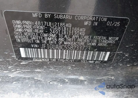 2025 Subaru Impreza Base 5-Door z USA, uszkodzony, nr VIN JF1GUABC5S8233723